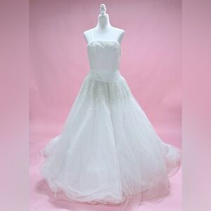 Oleg Cassini White Pearl Embellished Wedding Gown